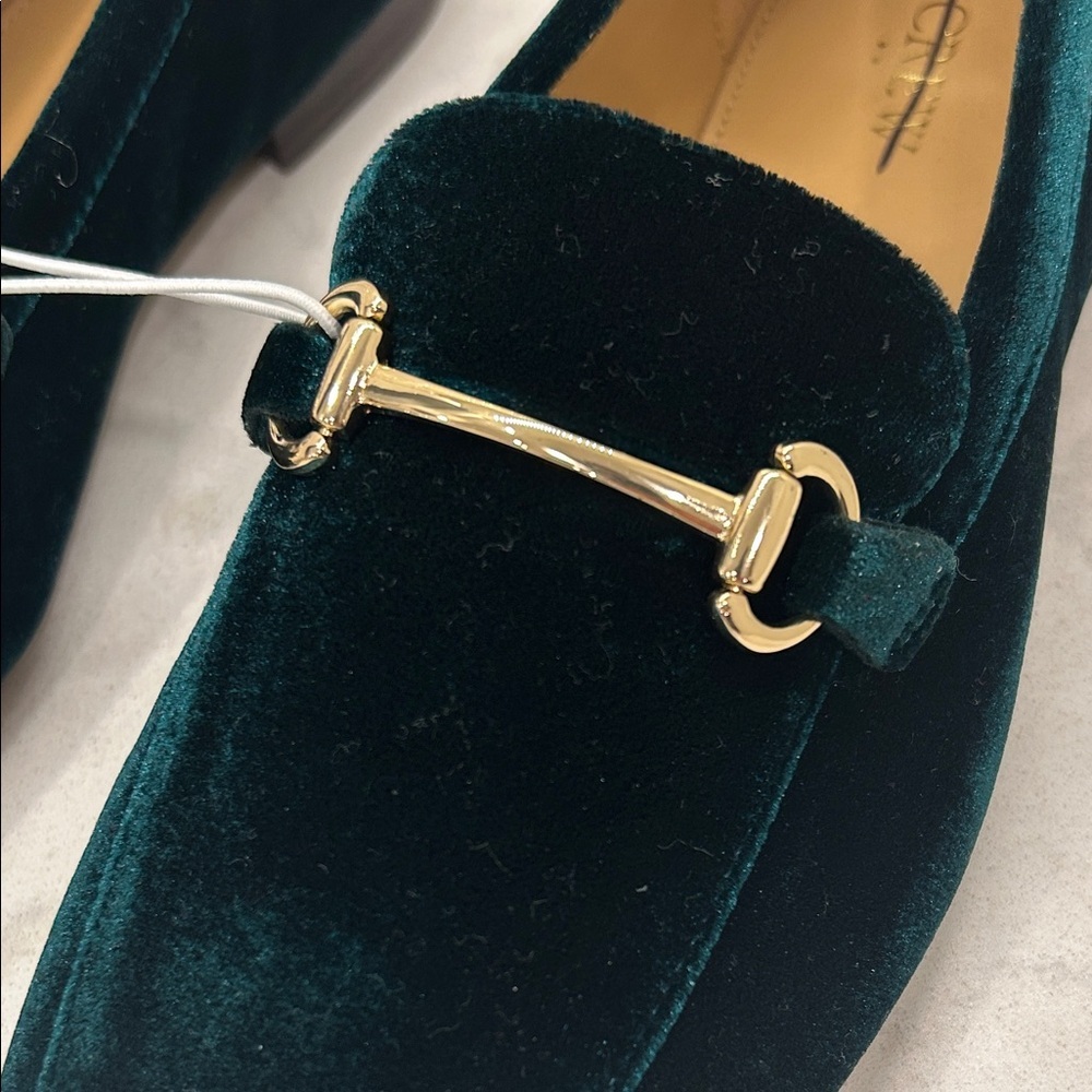 J. Crew Velvet Bit Green Elegant Holiday Loafers with Gold Accent 10 NWT - Picture 10 of 14